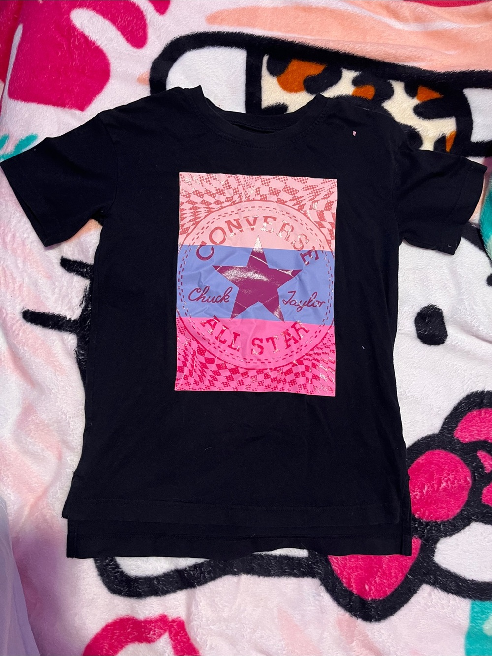 Converse Black Short Sleeve Tee with Pink & Blue Graphic
